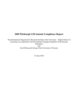 2009 Pittsburgh G20 Summit Compliance Report