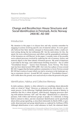 House Structures and Social Identification in Finnmark, Arctic Norway 2400 BC–AD 300