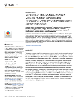 Identification of the PLA2G6 C.1579G&gt;A Missense Mutation In