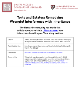 Torts and Estates: Remedying Wrongful Interference with Inheritance