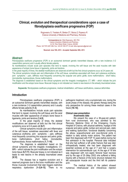 Clinical, Evolution and Therapeutical Considerations Upon a Case of Fibrodysplasia Ossificans Progressiva (FOP)