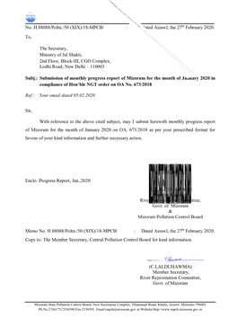 January 2020 in Compliance of Hon’Ble NGT Order on OA No