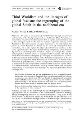 Third Worldism and the Lineages of Global Fascism: the Regrouping of the Global South in the Neoliberal Era