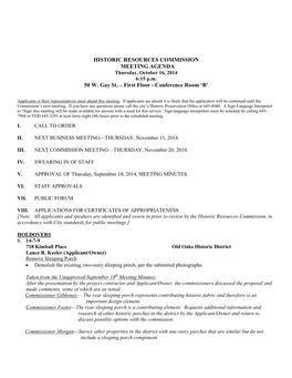 HISTORIC RESOURCES COMMISSION MEETING AGENDA Thursday, October 16, 2014 6:15 P.M