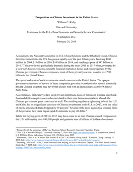 Perspectives on Chinese Investment in the United States William C. Kirby