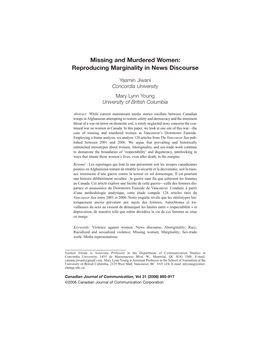 Missing and Murdered Women: Reproducing Marginality in News Discourse