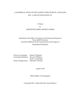 A Numerical Study of the Salinity Structure of a Shallow Bay - Case of Copano Bay, Tx