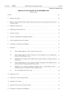 Minutes of the Sitting of 18 September 2019 (2021/C 107/03)