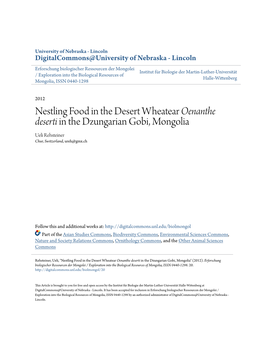 Nestling Food in the Desert Wheatear <I>Oenanthe Deserti</I> in The