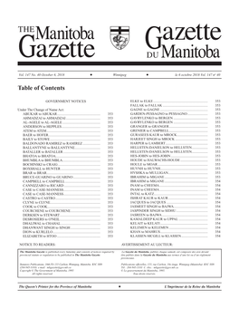 The Manitoba Gazette, Gazette Du Manitoba, Volume 147, Number 40