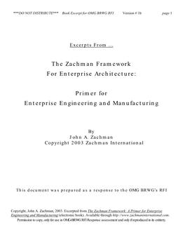 The Zachman Framework for Enterprise Architecture: Primer For