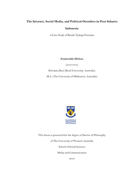 Thesis Is Presented for the Degree of Doctor of Philosophy