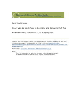 Henry Van De Velde Year in Germany and Belgium: Part Two