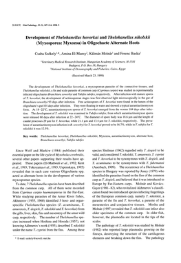 Development of Thelohanellus Hovorkai and Thelohanellus Nikolskii (Myxosporea: Myxozoa) in Oligochaete Alternate Hosts