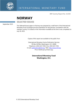 Norway: Selected Issues; IMF Country Report 15/250; July 30, 2015