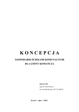 Koncepcja Gospodarki Ściekami Komunalnymi Dla Gminy Komańcza” 2