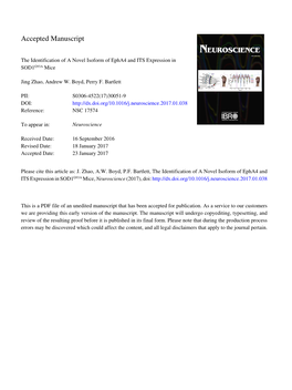 The Identification of a Novel Isoform of Epha4 and ITS Expression in SOD1G93A Mice