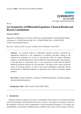 Lie Symmetries of Differential Equations: Classical Results and Recent Contributions