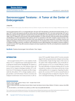 Sacrococcygeal Teratoma : a Tumor at the Center of Embryogenesis