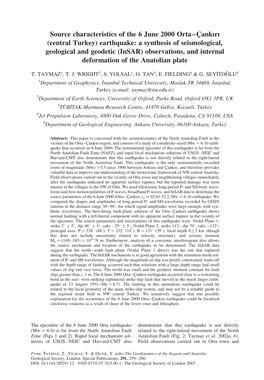 Source Characteristics of the 6 June 2000 Orta–C¸ Ankırı (Central Turkey