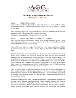 PANAMA 5 Night/6 Day Land Tour January 19Th – 24Th, 2012