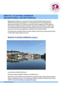 Bristol Floating Harbour Recreational Water Profile