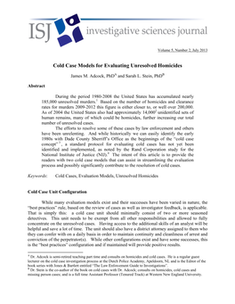 Cold Case Models for Evaluating Unresolved Homicides