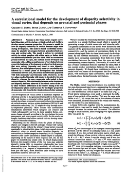 A Correlational Model for the Development of Disparity Selectivity in Visual Cortex That Depends on Prenatal and Postnatal Phases GREGORY S