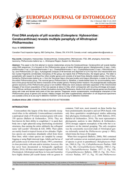 Coleoptera: Hybosoridae: Ceratocanthinae) Reveals Multiple Paraphyly of Afrotropical Philharmostes