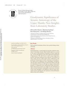 Geodynamic Significance of Seismic Anisotropy of the Upper Mantle