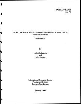 NEWLY INDEPENDENT STATES of the FORMER SOVIET UNION: Statistical Materials