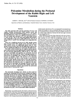 Poly Amine Metabolism During the Perinatal Development of the Rabbit Right and Left Ventricle