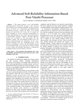 Advanced Soft-Reliability Information-Based Post-Viterbi Processor Jun Lee and Kees A