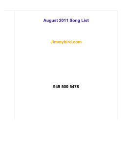 August 2011 Song List Jimmybird.Com 949 500 5478