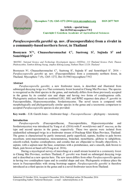 Parafuscosporella Garethii Sp. Nov. (Fuscosporellales) from a Rivulet in a Community-Based Northern Forest, in Thailand