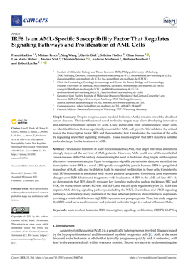 IRF8 Is an AML-Specific Susceptibility Factor That Regulates Signaling Pathways and Proliferation of AML Cells