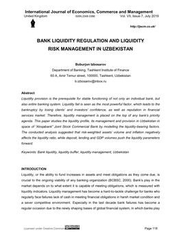 Bank Liquidity Regulation and Liquidity Risk Management in Uzbekistan