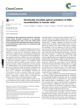 Genetically Encoded Optical Activation of DNA Recombination in Human Cells† Cite This: Chem