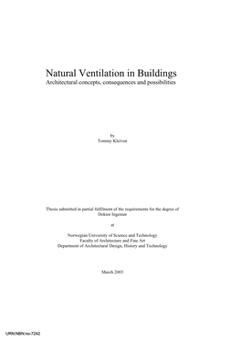 Natural Ventilation in Buildings Architectural Concepts, Consequences and Possibilities