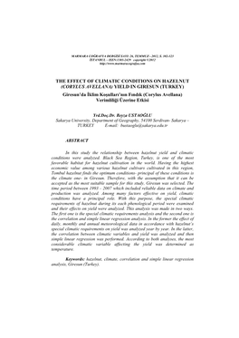 THE EFFECT of CLIMATIC CONDITIONS on HAZELNUT (CORYLUS AVELLANA) YIELD in GIRESUN (TURKEY) Giresun'da İklim Koşulları'nı