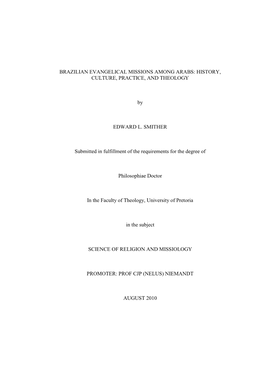 Brazilian Evangelical Missions Among Arabs: History, Culture, Practice, and Theology