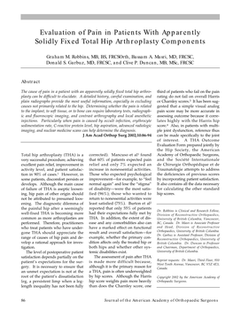 Evaluation of Pain in Patients with Apparently Solidly Fixed Total Hip Arthroplasty Components