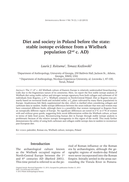 Stable Isotope Evidence from a Wielbark Population (2Nd C. AD)