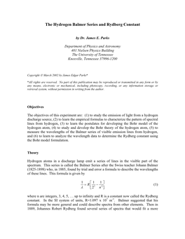 The Hydrogen Balmer Series and Rydberg Constant