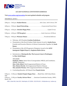 ACS 2019 NATIONAL CONVENTION SCHEDULE Visit