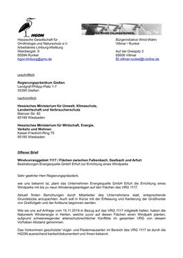 Windvorranggebiet 1117 / Flächen Zwischen Falkenbach, Seelbach Und Arfurt Bestrebungen Energiequelle Gmbh Erfurt Zur Errichtung Eines Windparks