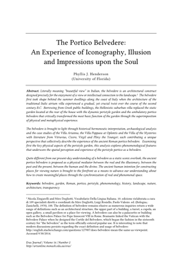 The Portico Belvedere: an Experience of Iconography, Illusion and Impressions Upon the Soul