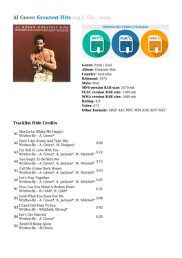 Al Green Greatest Hits Mp3, Flac, Wma