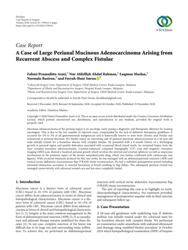 Case Report a Case of Large Perianal Mucinous Adenocarcinoma Arising from Recurrent Abscess and Complex Fistulae