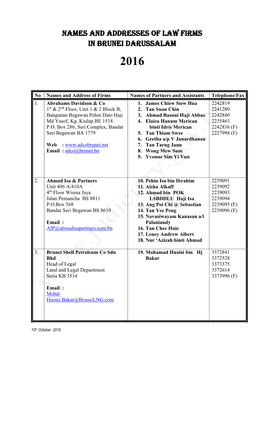 Names and Addresses of Law Firms in Brunei Darussalam